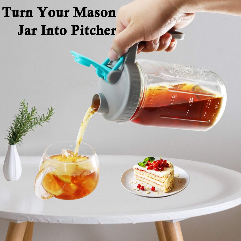 GMSWEET Mason Jar Pitcher 32 Oz Wide Mouth With Handle And Pour Spout Lids, Leak Proof 1 Quart Glass Pitchers With Flip Cap Airtight Water Jug For Cold Brew Coffee Sun Tea Lemonade Milk - Image 4